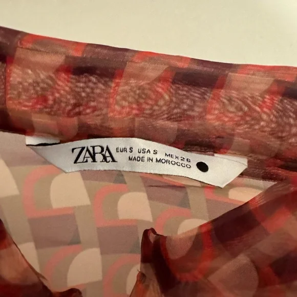 Zara Printed Organza Blouse Small - Picture 8 of 10